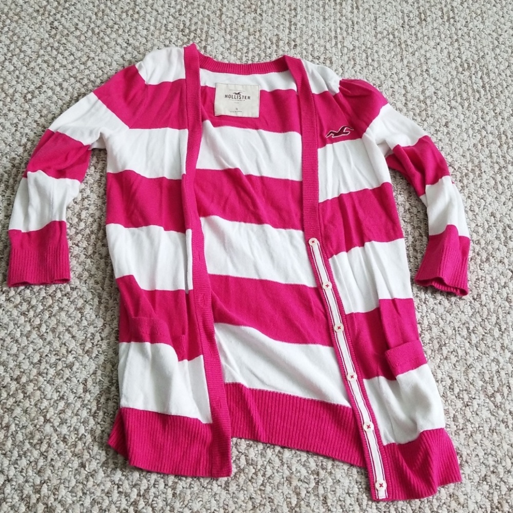 Pink and white striped cardigan